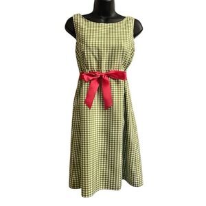Kim Rodgers Sleeveless Classic Summer Dress Green and Pink Bow Sz 6 Petite